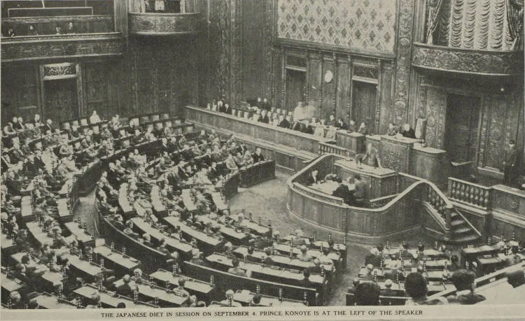 The Japanese Diet in session on September 4. Prince Konoye is at the left of the speaker