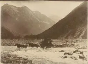 Image: A stagecoach crossing the Otira River in New Zealand, February 9th / Ring Photo