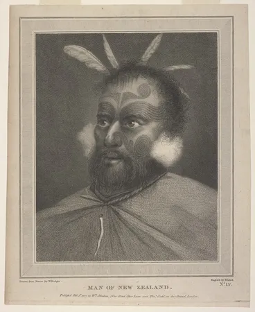 Image: [Hodges, William] 1744-1797 :Man of New Zealand / drawn from nature by W. Hodges. Engraved by Michel. No. LV. Publish'd Feb.y 1st 1777 by Wm Strahan ... and Tho.s Cadel ... London.