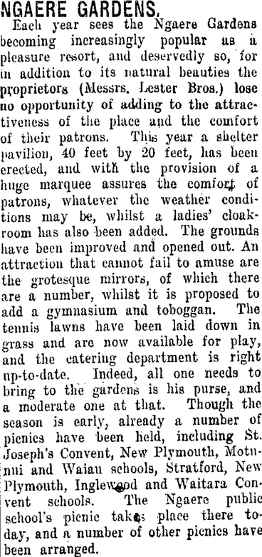 Image: NGAERE GARDENS. (Taranaki Daily News 17-12-1920)
