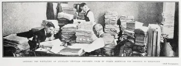 Image: Counting The Population of Auckland: Officials Preparing Piles of Census Schedules For Despatch To Wellington