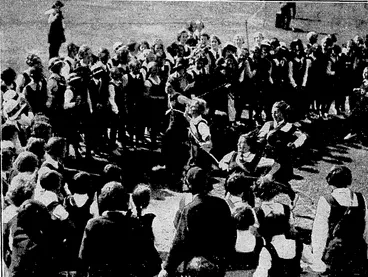 Image: Evening Post" Photo. MR. GEORGE BERNARD SHAW, the famous author, photographed yesterday on his arrival at Auckland. "Evening Post" Tlioto. SIR HUBERT WILKINS, Arctic explorer, who is at present on a visit to Wellington. UNNAMED GLACIER FOUND.—During a recent trip in a mountain district in the South Island, three young Christchurch mountaineers discovered a' large and apparently unmapped glacier near the head of theMathiasßiver,a tributary of- the Rakaia River, Canterbury. The top photograph gives'a general view of the glacier, and the lower one^ shows a large crevasse which members of the party came across. An article dealing with the trip appears on this page. MV. /I \l \M) (iilWi.l __ Shilling {at top) and threepenny pieces,.which will be in circulation shortly. ' ' ■"■''■ HANDED OVER TO THE SHIP-BREAKERS.—The little steamer Wairoa, which for forty years maintained a service between Tasman Bay ports. -She was withdrawn from service in 1927 and is now being '..'.:■' scrapped on the foreshore at Nelson, , "Siioit ,md General" Photo, REVELRY IN SOUTHERN FRANCE.—One of the big tableaux in a processiowat Nice, a feature of the annual carnival. ; "Evening Post"- Photo. ARRIVAL OF GOVERNOR OF RESERVE BANK.—Mr. Leslie Lefeaux (left), the first Governor oj the New Zealand Reserve Bank, photographed aboard the Rangitane on arrival at Auckland yesterday. He was met by Mr. A. D. Park fright), Secretary to the •'•"'■ Treasury. – 1 "Evening Post" Photo, GIRLS' SPORTS AT KELBURN PARK-iT^ of-one of the events toiay-at the Wellington Girls> College sports on Kelburn Park. "Evening Post" Photo, HIGH-JUMPING-AT COLLEGE SPORTS—Io*, attending St. Patrick's College, Wellington,, jumping atthe Basin Reserve-this morning. This event is one of the most popular at the annual sports: \'~ "Sport and.General" Photo. Wllll -1111- M.l .1. Uillli^m^A^N^ives guarding the pitch at Calcutta before the 'commencementofplaX in the Test match. (Evening Post, 16 March 1934)