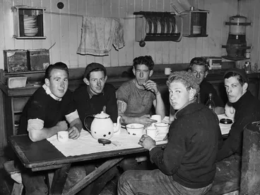 Image: New Zealand crew on board the ship Pamir having their last smoko before the vessel was handed back to Finland