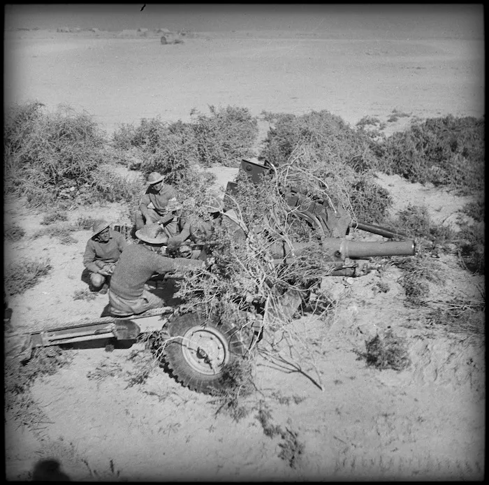Camouflaging the guns an easy matter in this part of the Western Desert