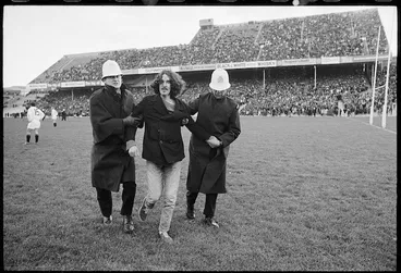 Image: Police apprehend an anti-apartheid demonstrator on Athletic Park
