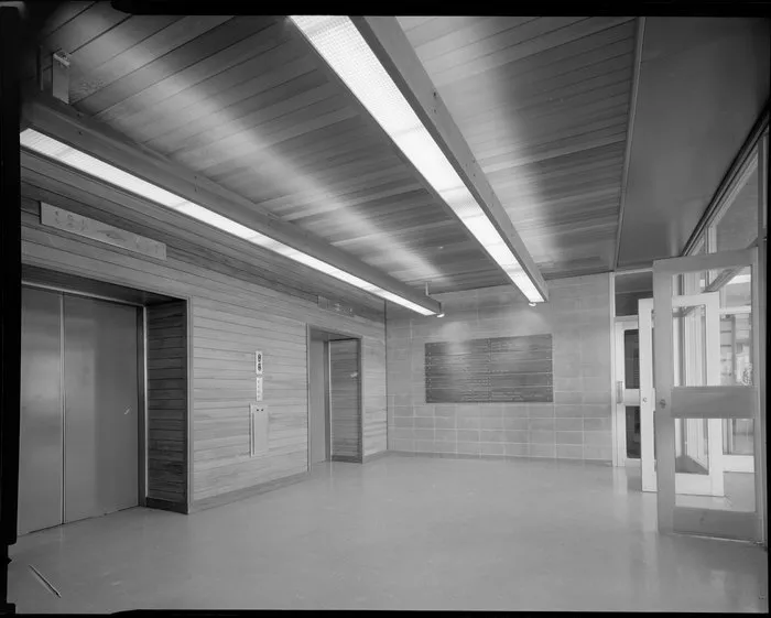 Entrance and lift area of the Public Service Investment Society (PSIS) building, Wellington