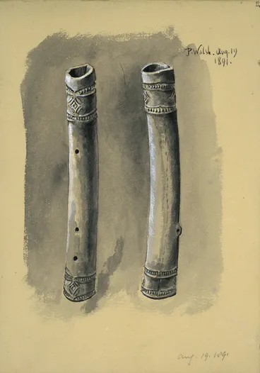 Image: Walsh, Philip 1843-1914 :Koauau, native flute. Aug. 19, 1891.
