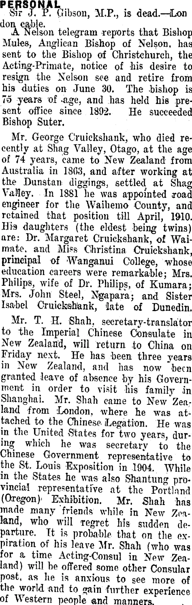 PERSONAL. (Taranaki Daily News 12-1-1912)