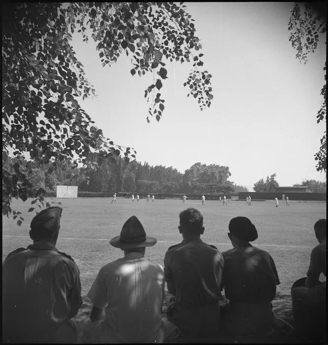General view of the North Island versus South Island cricket match in progress in Cairo, Egypt, World War II - Photograph taken by George Kaye