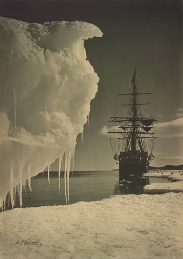 Image: The Terra Nova at the ice-foot, Cape Evans.