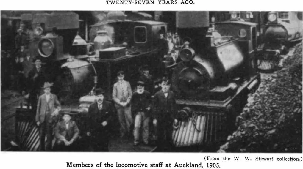 Twenty-Seven Years Ago — (From the W. W. Stewart collection.) — Members of the locomotive staff at Auckland, 1905