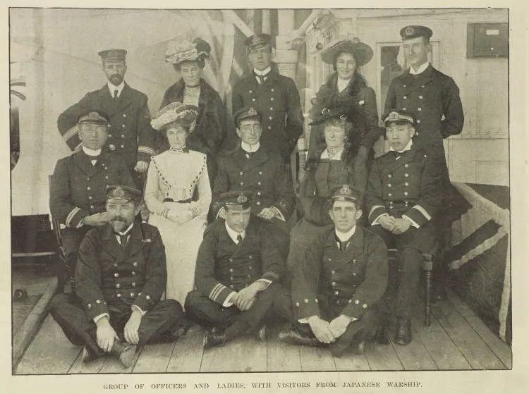 Group of officers and ladies, with visitors from Japanese warship