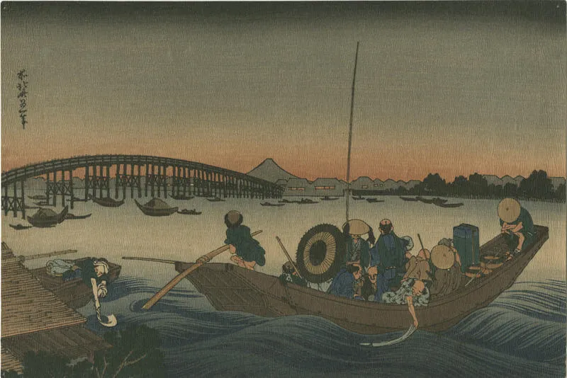 Onmayagashi yori Ryôgoku-bashi no sekiyô o miru