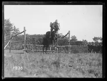 Image: A New Zealand officer winning the jumping competition at the Anzac Horse Show, World War I