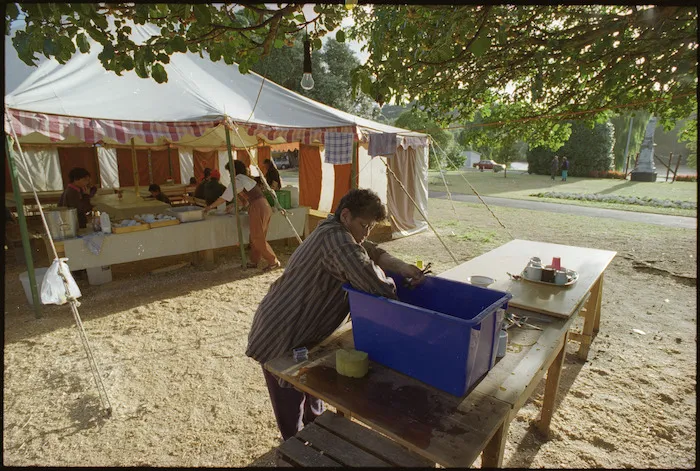 Cilla Hamiora preparing lunch at Moutoa Gardens, Wanganui