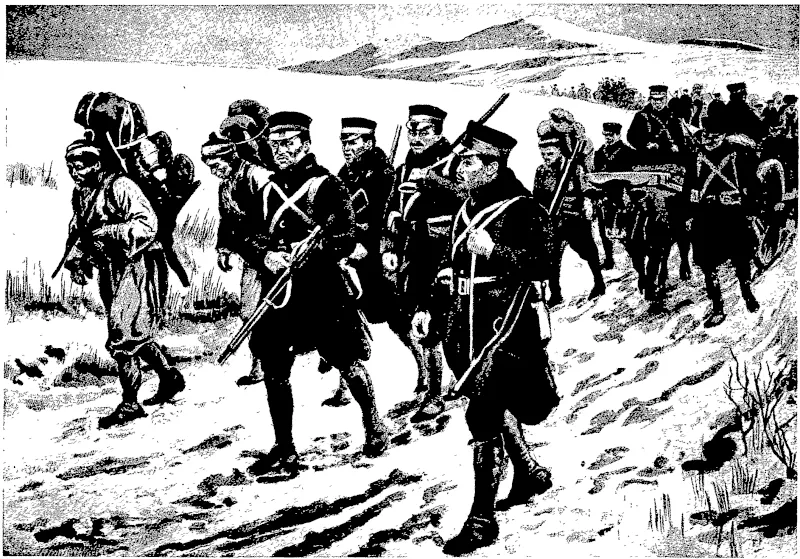 BARONESS CHIYO UEAMATSU. -MRS CHIYO YANAGIYA.  THE FOUR MANAGERS OF THE JAPANESE VOLUNTEER RED CROSS NURSES' SOCIETY.  ON THE MARCH TO THE YALTT: HOW THE JAPANESE TNFANTRY REACHED THE FRONT, NORTHERN KOREA. (Otago Witness, 06 July 1904)