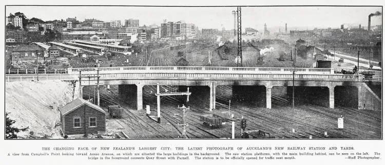 The changing face of New Zealand's largest city: the latest photograph of Auckland's new railway station and yards