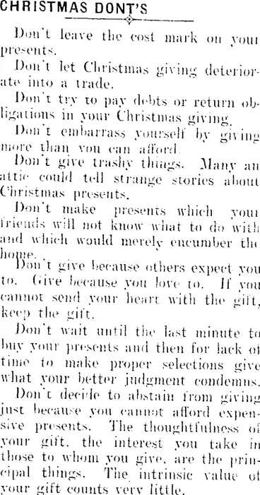 Image: CHRISTMAS DONT'S. (Clutha Leader 6-1-1911)