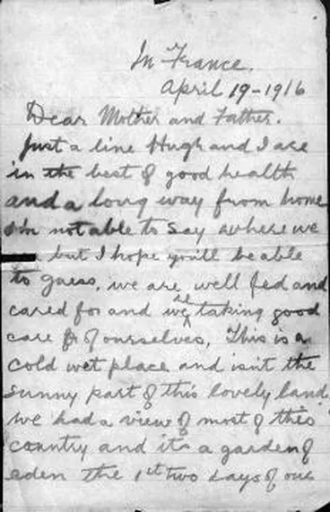 Image: Letter from Sidney Wilton in France