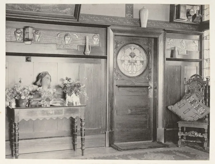 Hall interior, Mr Dickerson's house Brentwood, Karori, Wellington
