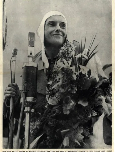 Image: Miss Jean Batten arrives in triumph: Auckland girl who has made a magnificent England to New Zealand solo flight