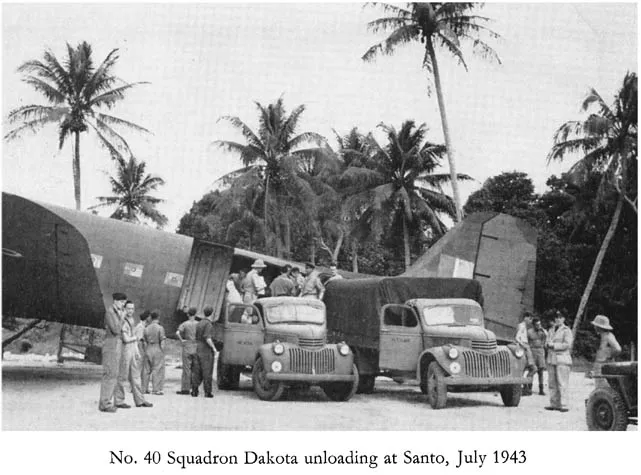 No. 40 Squadron Dakota unloading at Santo, July 1943
