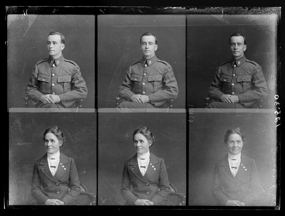 Three portraits each on one negative of William Horace James and Gertrude Miriam James