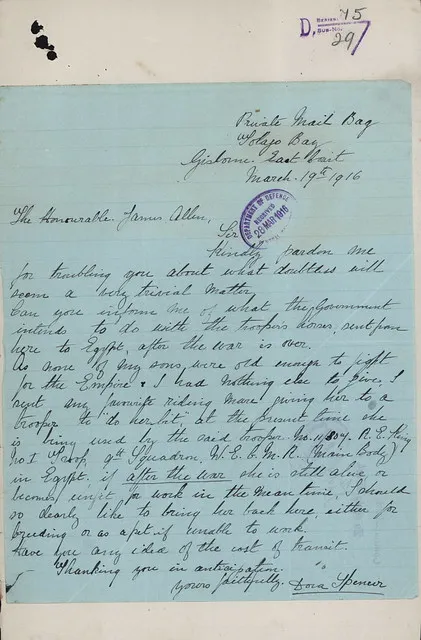 Demobilisation - Horses - Disposal of abroad in World War I