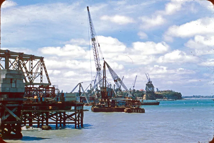 Construction of the Auckland Harbour Bridge southern and northern anchorages, 1957