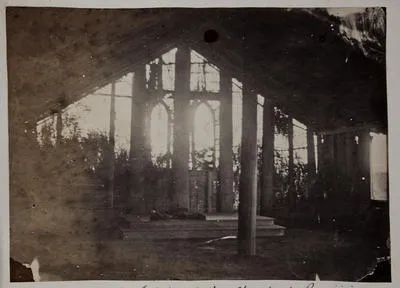 Interior of the Church at Rangiriri New Zealand partly destroyed by shells during action