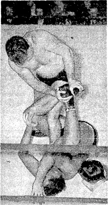 Image: Jack Dmtovan applies a barred toehold to "Lofty" Blomfield at this week's wrestling bout at the Town Hall. (Evening Post, 13 May 1939)
