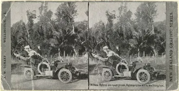 Image: Sterescopic View: Car on road Palmerston North to Wellington