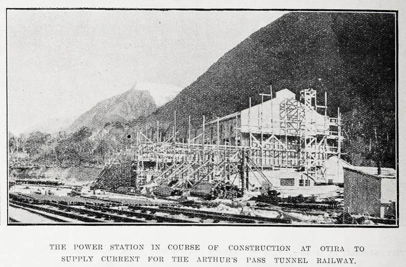 The power station in course of construction at Otira, to supply current for the Arthur's Pass tunnel railway