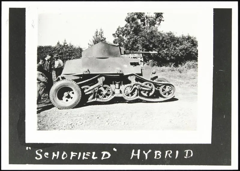 Schofield hybrid semi tracked tank at Waiouru 1943