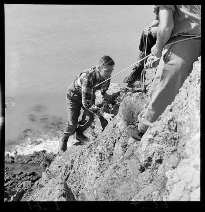 Rock climbing at Titahi Bay, Wellington