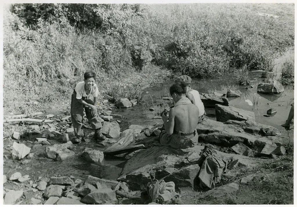 Young helpers washing clothes