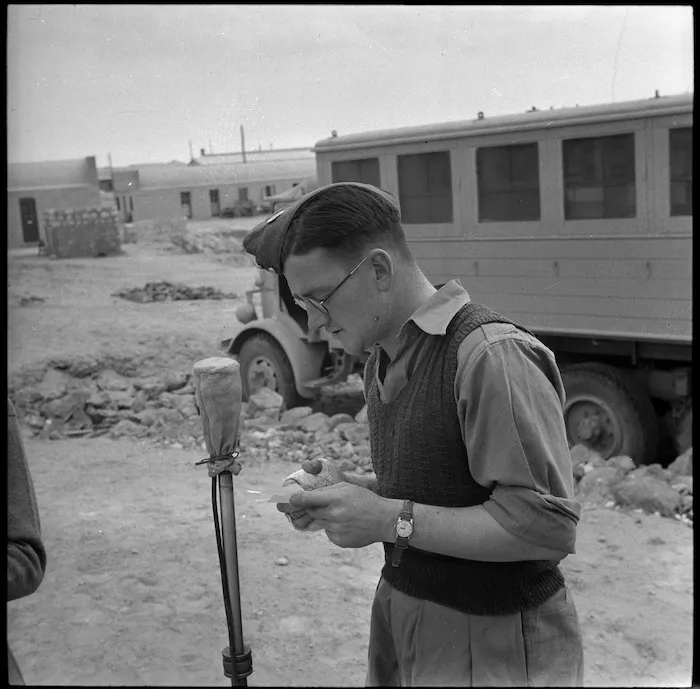 NZ soldier broadcasting home, Maadi - Photograph taken by M D Elias