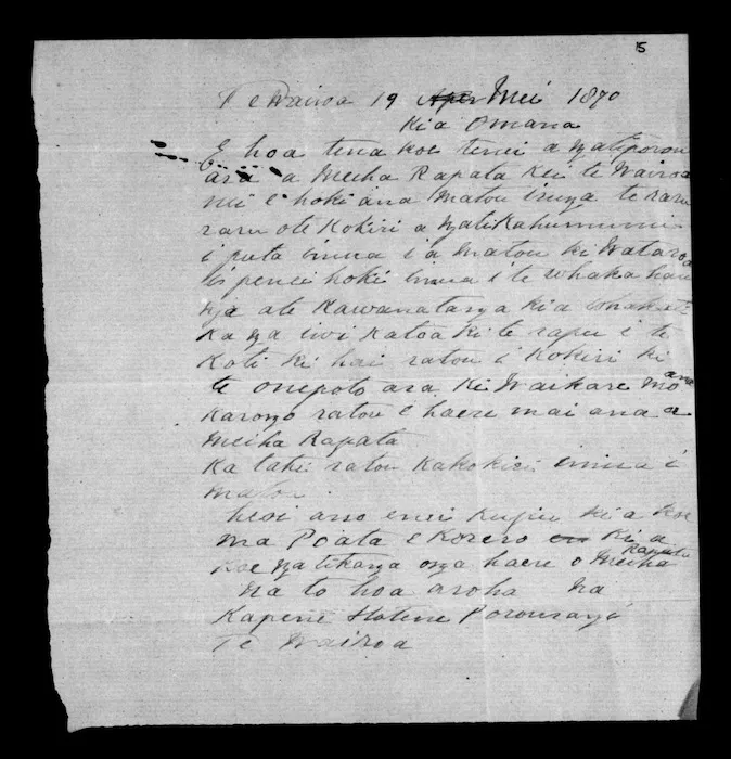 Letter from Kapene Hotene Porourangi to McLean