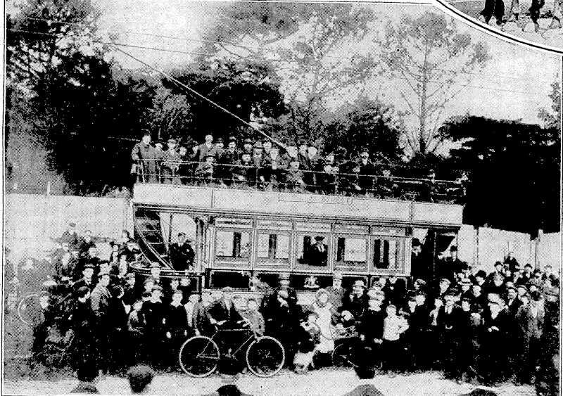 A steam tram on Lambton Quay in the early 'eighties. (Evening Post, 08 February 1935)