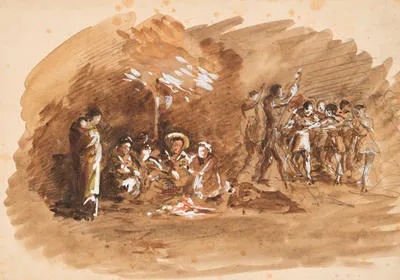 Maori around a campfire