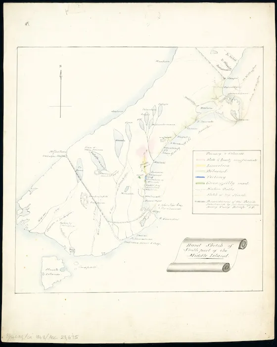 [Mantell, Walter Baldock Durrant 1820-1895] :Hand sketch of south part of the Middle Island [ms map]. [ca 1848]