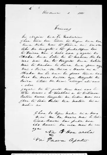 Image: Letter from Paora Apatu to McLean