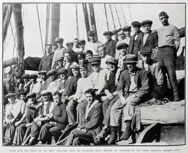 Image: Saved from the perils of the deep: survivors from the Wiltshire being brought to Auckland by the Union Company's steamer Katoa