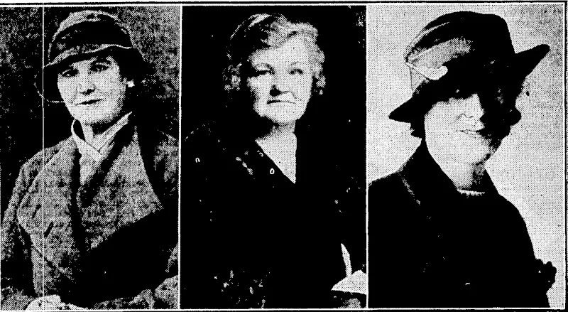 S." P. Andrew Photo. LEADERS OF THE WOMEN'S DIVISION OF THE FARMERS' UNION.—Left, Mrs. L Poiv, re-elected to the office of treasurer at this week's conference of tlie Women's Division of the New Zealand Farmers' Union. Centre, Mrs. W. H. Ward, of Lumsden, retiring president. Right, Mrs. Bing (nee Connor) . . honorary secretary of tlie division. (Evening Post, 19 July 1935)
