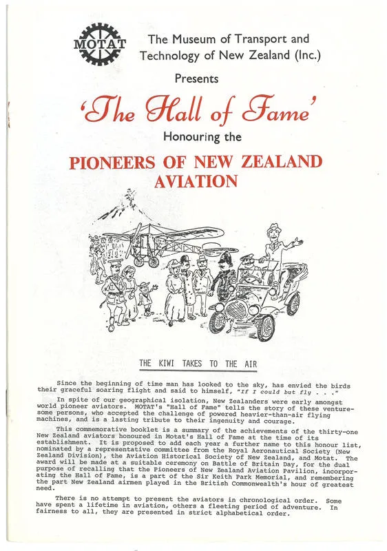 The Museum of Transport and Technology of New Zealand (Inc.) presents 'The Hall of Fame' : honouring the pioneers of New Zealand Aviation