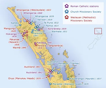 Mission stations to 1845, northern New Zealand Image: Mission stations to 1845, northern New Zealand