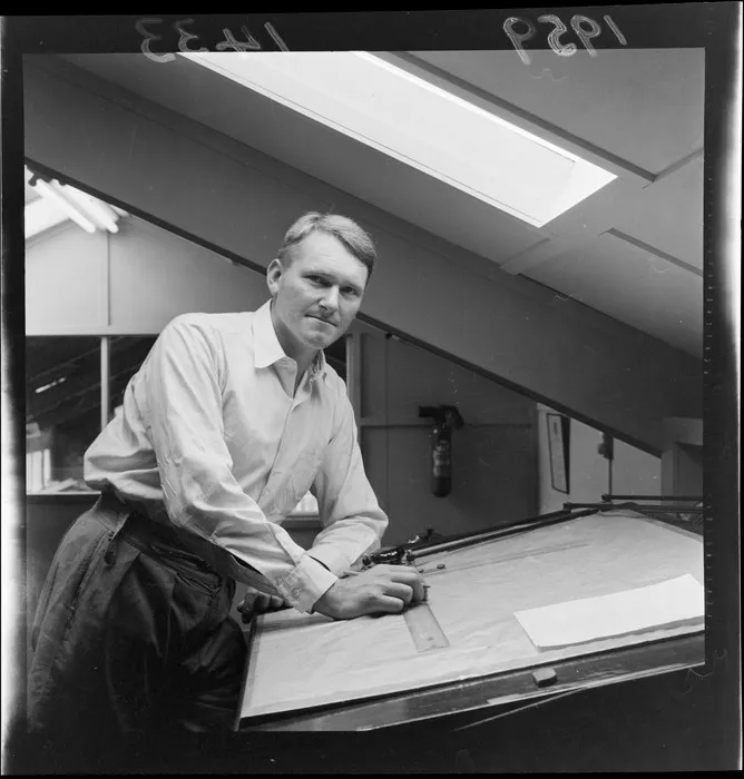 Designer of laminated plastics at the Alumasc factory, Naenae, Lower Hutt