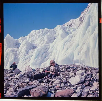[Belinda Hillary with two men in mountains]