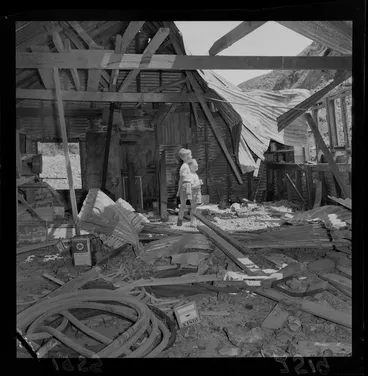 Image: Two unidentified boys inside building, after an explosion at Ngauranga Gorge Road, Wellington
