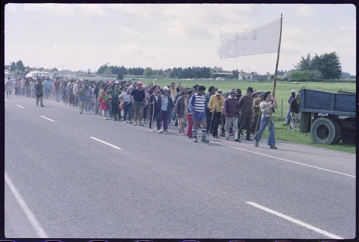 Participants in Māori Land March near Tukorehe Marae